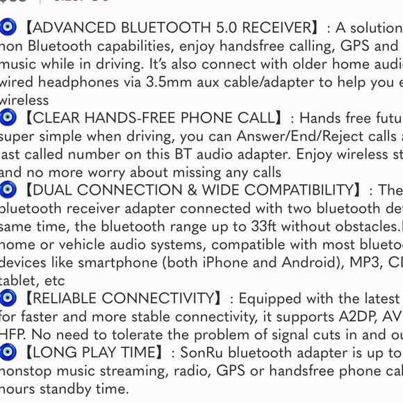 Bluetooth Aux Adapter forCar,Bluetooth 5.0 Receiver forCar,Wireless AudioAdapter - Picture 7 of 7